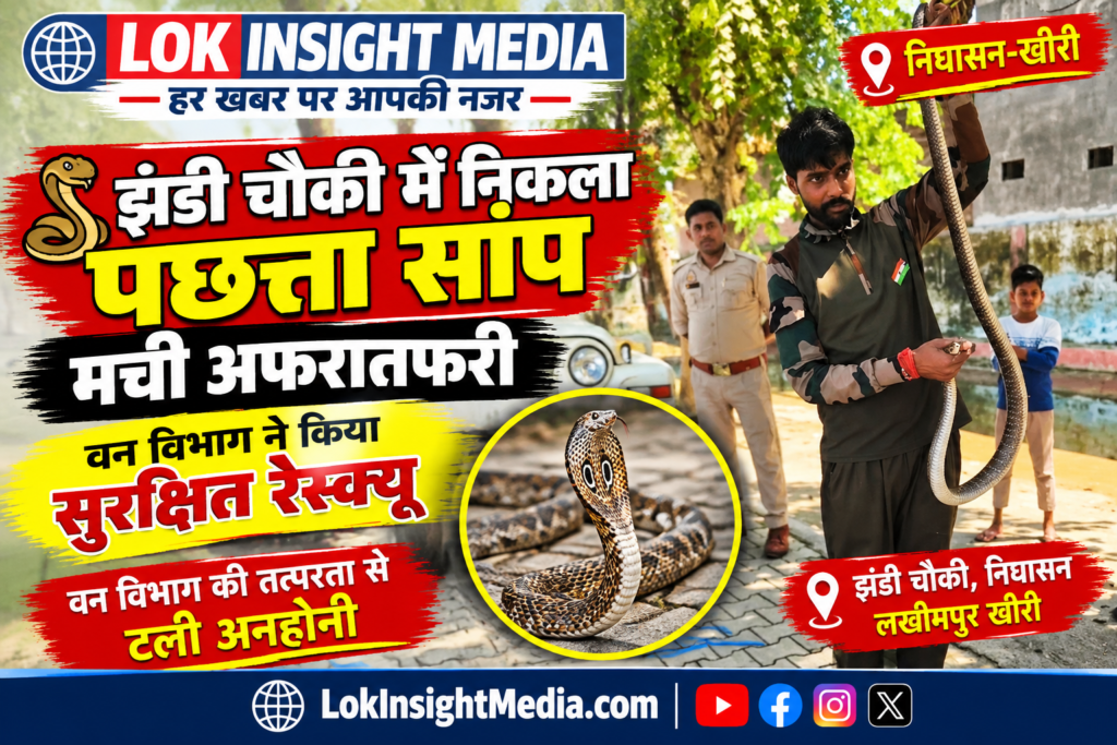 झंडी चौकी में सांप निकलने के बाद मौके पर पहुंची वन विभाग की टीम ने किया सुरक्षित रेस्क्यू।