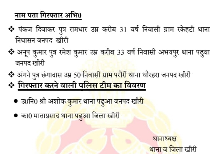 पढ़ुआ थाना पुलिस ने शिवपूजन राज के साथ मारपीट के मामले में तीन नामजद आरोपियों को गिरफ्तार कर न्यायालय के समक्ष पेश किया।